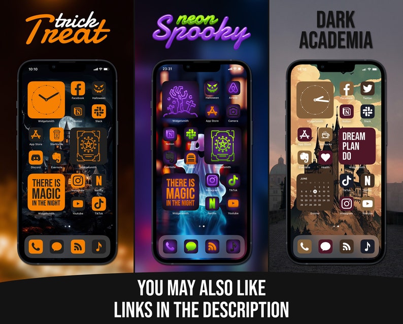 Witch Aesthetic, iPhone Theme Pack, Purple and Orange App Icons, Halloween Art, Widget Quotes, Light & Dark Wallpaper, Custom Home Screen image 9