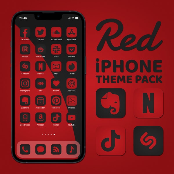 Red and Black App Icons, iPhone Theme Pack, Aesthetic Red App Icons, Art Widgets, Light & Dark Wallpapers, Personalized iPhone Home Screen