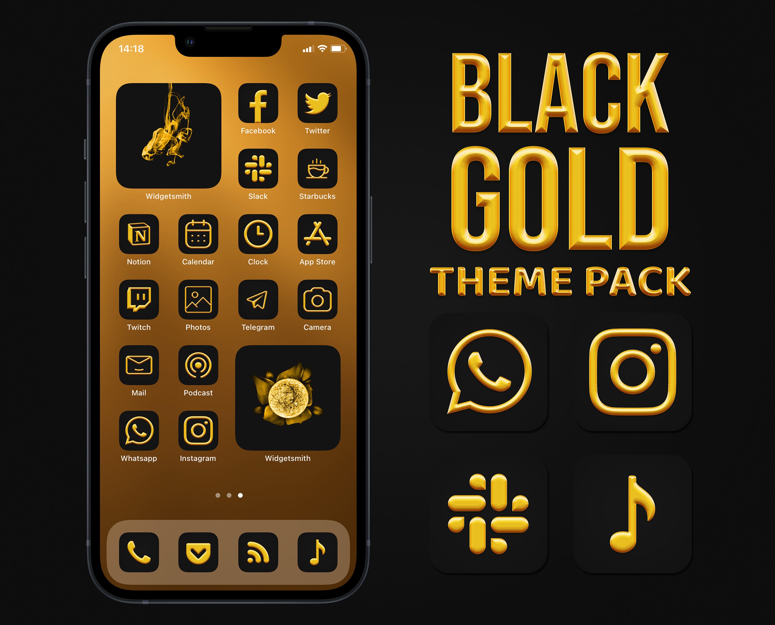 Black And Gold App Icons Iphone Theme Pack Aesthetic App Etsy