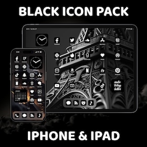 Black App Icon Pack, iPhone und iPad Theme, App Covers, Widget Zitate, Hell & Dunkel Hintergrundbilder, Benutzerdefinierter Startbildschirm