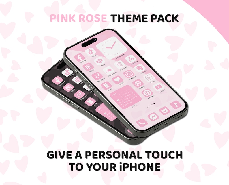 Pink App Icons, iPhone Theme Pack, Aesthetic Pink Rose Icons, Art Widgets, Light & Dark Wallpapers, Personalized iPhone Home Screen image 7