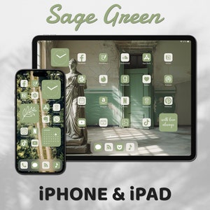 App Icon Pack Sage Green, iPhone and iPad Theme, Pastel Colors, Art Covers, Widget Quotes, Light and Dark Wallpapers, Custom Home Screen