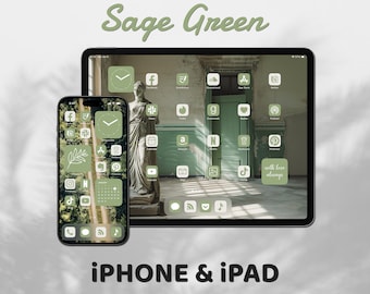 App Icons Green, iPad- en iPhone-themapakket, saliegroen app-covers, widgetcitaten, natuurachtergronden, aangepast startscherm