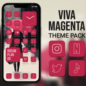 Viva Magenta App Icons Iphone Theme Pack Aesthetic App - Etsy