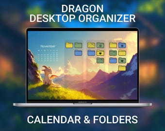 Dragon Desktop Wallpaper, 2025 - 2026 Calendar, Anime Desktop Organizer, Japanese Aesthetic, Cute Folder Icons, Custom Desktop Home Screen