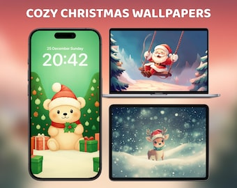 Fondos de pantalla navideños acogedores, lindos fondos de Papá Noel y renos, estética kawaii, para teléfono y computadora