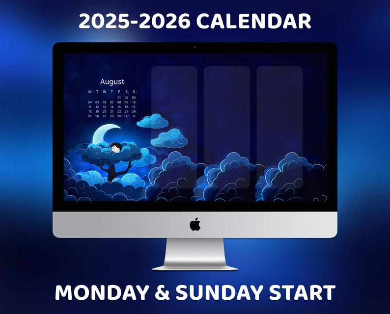 Schattig kawaii bureaubladpictogram, dromerige desktop-organizer, Cutecore Aesthetic Calendar, bureaubladachtergrond, blauwe mappictogrammen, aangepast startscherm afbeelding 2