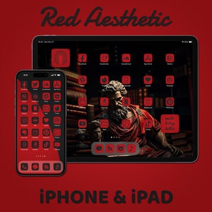 Red App Icon Pack, Red and Black Aesthetic, Art Covers, Widget Quotes, iPhone & iPad Wallpaper, Custom Home Screen