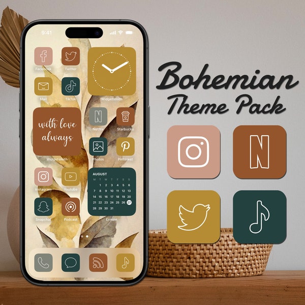 Customize iPhone Home Screen with Bohemian App Icons, Art Covers, Widget Quotes, Light & Dark Wallpapers, Neutral Aesthetic