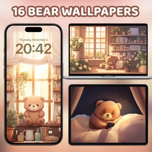 Cute Bear Wallpaper, iPhone and iPad Lock Screen, Kawaii Art, Aesthetic Cozy Vibes, Anime Desktop Background, Custom Home Screen
