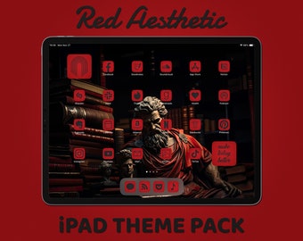 App Icons Red and Black, iPad Theme Pack, Art Covers, Widget Quotes, Light & Dark Wallpaper, Custom iPad Home Screen