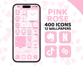 400 Pink App Icons, 12 Cute Wallpapers, iOS Home Screen Pack, Widget Quotes