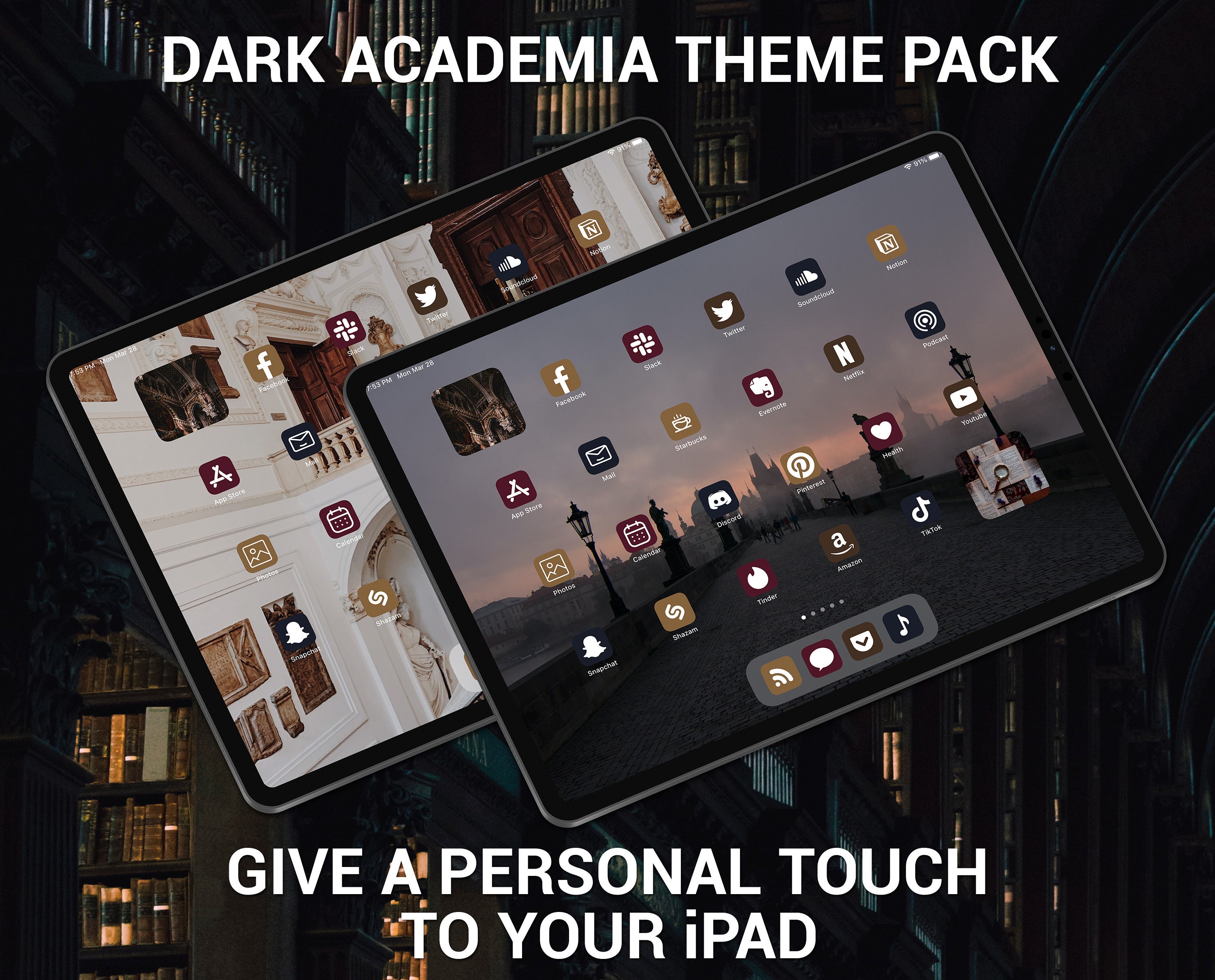 Dark Academia Ipad Theme Pack Burgundy and Brown App Icons Etsy