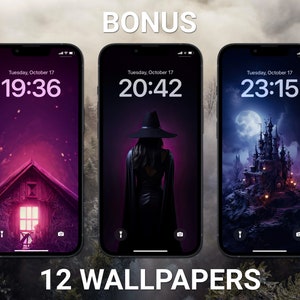 Witch Aesthetic, iPhone Theme Pack, Purple and Orange App Icons, Halloween Art, Widget Quotes, Light & Dark Wallpaper, Custom Home Screen image 6