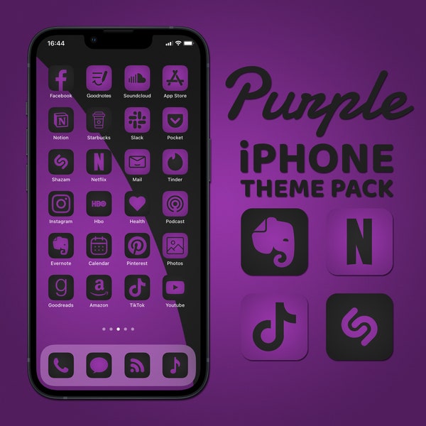 App Icons Purple and Black, iPhone Theme Pack, Aesthetic  App Icons, Art Covers, Widgets Quotes, Light & Dark Wallpapers, iPhone Home Screen