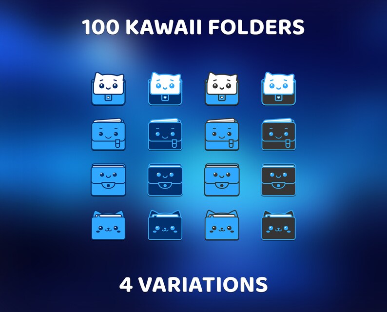 Schattig kawaii bureaubladpictogram, dromerige desktop-organizer, Cutecore Aesthetic Calendar, bureaubladachtergrond, blauwe mappictogrammen, aangepast startscherm afbeelding 4