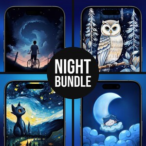 Paquete de fondos de cielo nocturno, pantalla de bloqueo de iPhone, fondo de pantalla de ensueño, estética de noche estrellada, arte de estilo caricatura, pantalla de inicio personalizada