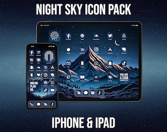 Blue App Icon Pack, Night Sky Smartphone and Tablet Theme, Art Covers, Widget Quotes, Light & Dark Wallpapers, Custom Home Screen