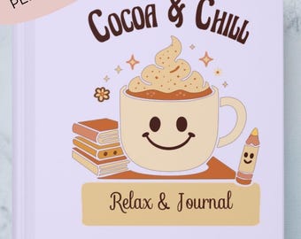 Personalized Lavender Hardcover Journal | Cocoa & Chill Mug Illustration | Matte Wraparound Lined Notebook 5.75x8