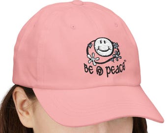Hippie Smiley Face Embroidered Pink Dad Cap | Classic Retro Festival Streetwear Unisex Hat