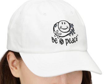 Hippie Smiley Face Embroidered White Dad Cap | Classic Retro Festival Streetwear Unisex Hat