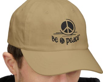 Peace Sign Embroidered Khaki Dad Cap | Classic Retro Hippie Festival Streetwear Unisex Hat