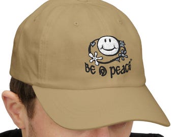 Hippie Smiley Face Embroidered Khaki Dad Cap | Classic Retro Festival Streetwear Unisex Hat