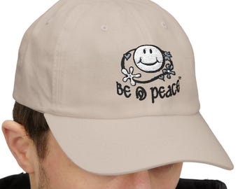 Hippie Smiley Face Embroidered Stone Dad Cap | Classic Retro Festival Streetwear Unisex Hat