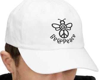 Be @ Peace Embroidered Icon White Dad Cap | Classic Festival Streetwear Unisex Hat