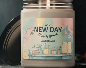 Scented Soy Candle | It's a New Day Cozy Workspace Pastel Illustration | 9oz Jar