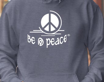 Heather Navy Be@Peace Hoodie | Peace Design | Unisex Retro Hippie Positive Vibes Pullover