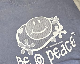 Graphic Tee Festival Clothing | Cartoon Smiley Face Shirt | Retro Hippie Unisex T-Shirt | Indigo