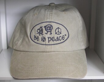 Peace Embroidered Soft Wash Distress Hat | Retro Be@Peace Cartoon Characters Logo Cap