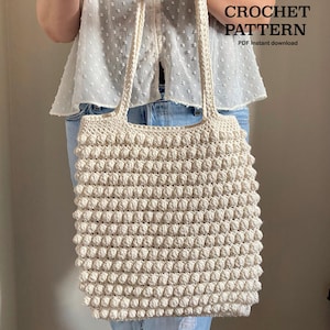 Crochet pattern TOTE BAG | Written pattern (English) crochet bag pattern | Bobble stitch pattern | PDF | crochet bag