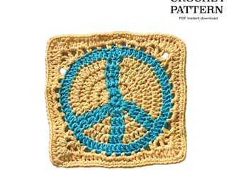 Crochet pattern PEACE granny square | Written pattern (English) | Granny square pattern | PDF | Peace granny square | instant download