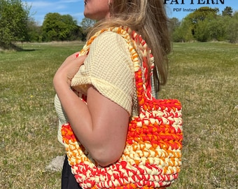 Crochet pattern SUMMER BAG | Written pattern (English) crochet bag pattern | T-shirt yarn pattern | PDF | chunky crochet bag pattern