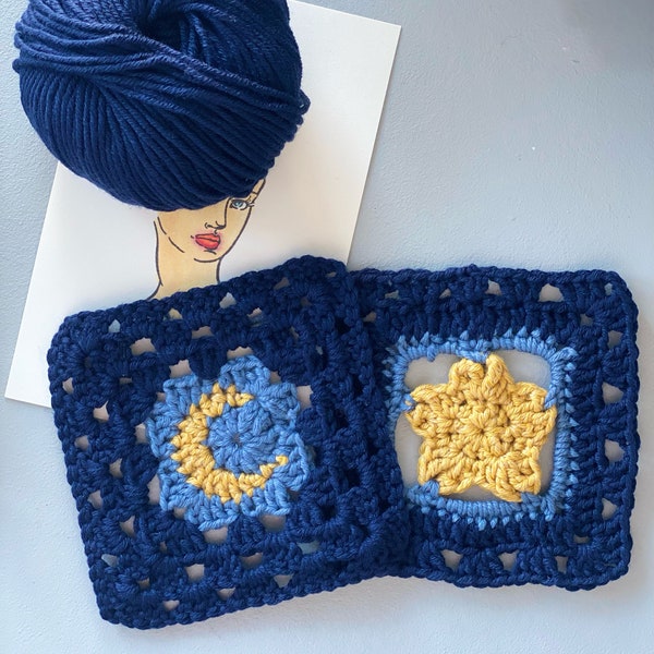 MOON & STAR Granny Square Written pattern | Crochet (English)