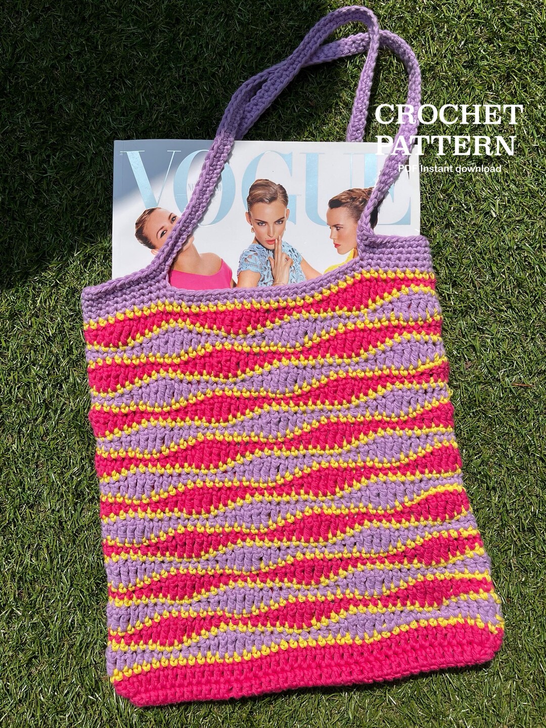 Wave Tote Bag Crochet Tote Bag Pattern Written Pattern English Etsy