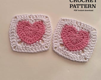 Häkelanleitung HERZ Granny Square | Schriftliche Anleitung (Englisch) | Granny Square Anleitung | PDF | Herz Granny Square | Sofort-Download
