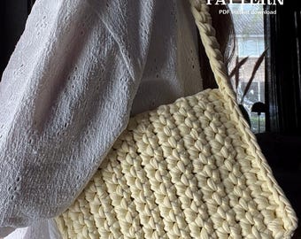 Crochet pattern SHOULDER BAG | Written pattern (English) crochet bag pattern | T-shirt yarn pattern | PDF | chunky crochet bag