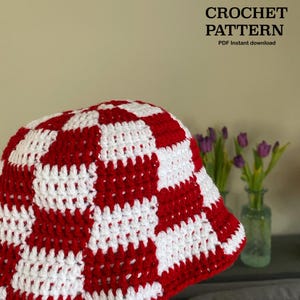 Sombrero de pescador de crochet a cuadros | Patrón escrito (Inglés)