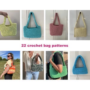 Crochet bag pattern | 22 Different bag patterns | Pattern pack | t-shirt yarn pattern | Written patterns | Crochet bag (English) PDF