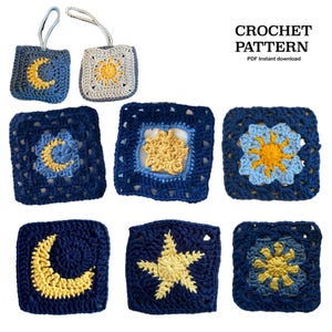 Pakiet wzorów | Granny squares | Granny squares księżyc, Granny squares słońce, Granny squares gwiazda, etui na AirPods Wzór na szydełku (po angielsku)