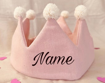 Pink Personalized Crown for Baby and Children's Birthdays - Princess Pompom Crown