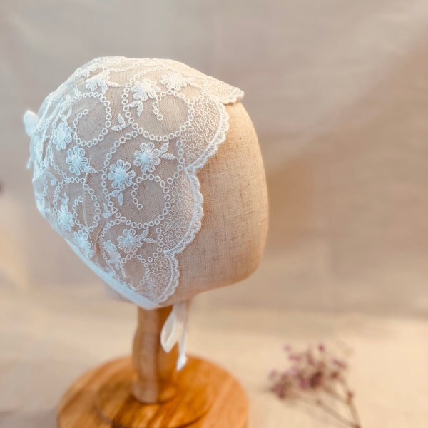 Lace Baby Bonnet in Off White - Perfect for Baptism and Christening Gifts!