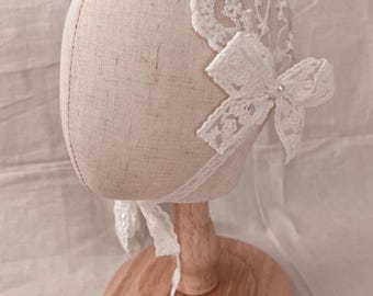 Baby bonnet, Flower Pattern Lace Bonnet, Ribbon Bonnet, Toddler Bonnet