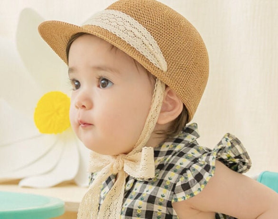 Toddler Straw Hat Lace Straw Hat Sun Hat Beach Hat Baby Etsy