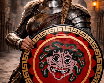 Middeleeuws Gorgon Medusa Hoplietschild – Handgemaakt harnas in oude Griekse stijl | Kerstkostuum en decoratieve display