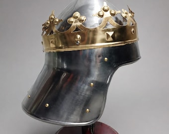 Knight Crown-helm – middeleeuws pantser van staal en messing voor LARP-cosplaykostuum en verzamelaars