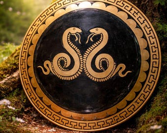 Authentiek Grieks hoplietschild, Spartaans harnas met dubbele slang, LARP-reconstructiedecor van cosplay